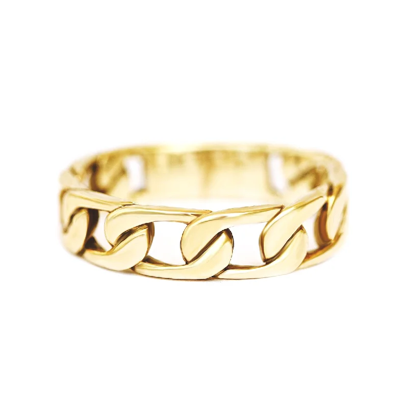 polished gold rings for women -Gold flat chain wedding ring