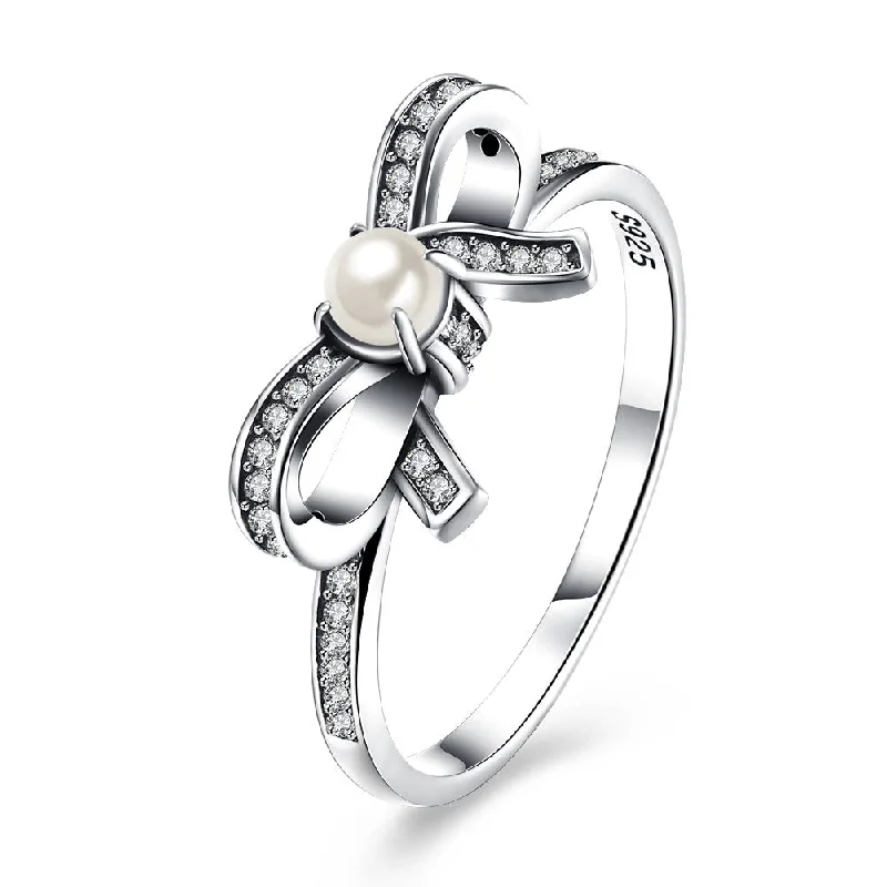 luxury fashion rings for women -925 sterling silver Pandora butterfly studded pearl ring