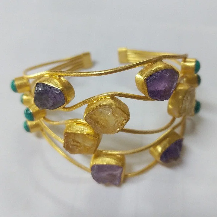 double strand bangles -GOLD CUFF WITH CHUNKS OF AMETHYST AND CITRINE