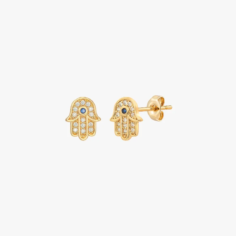 statement drop earrings -Sparkle Hamsa Stud Earrings