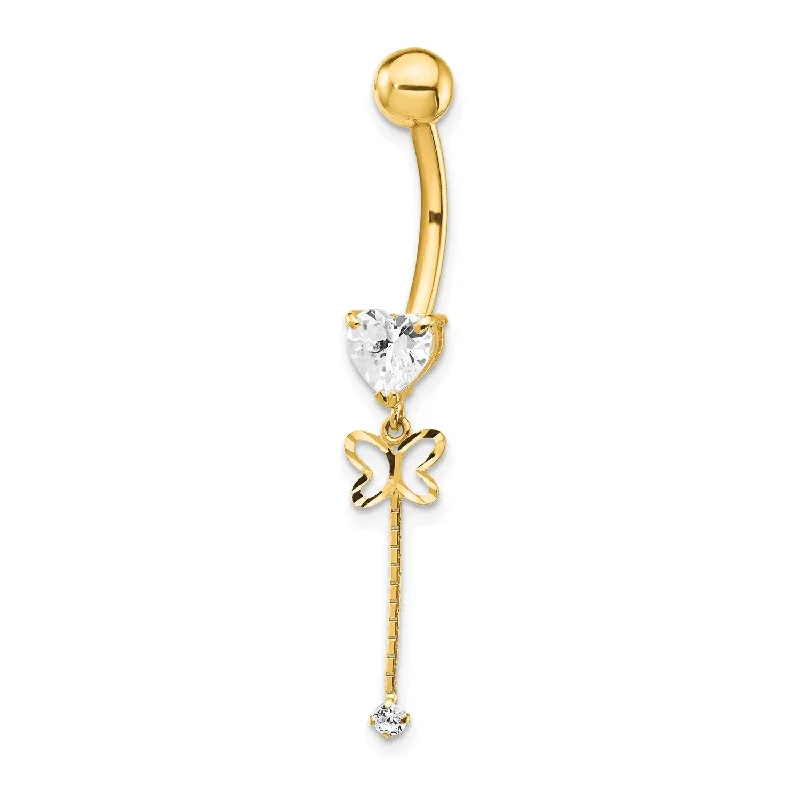 luxury gemstone engagement rings -14KT Yellow Gold Cubic Zirconia 39X6MM Butterfly Belly Ring