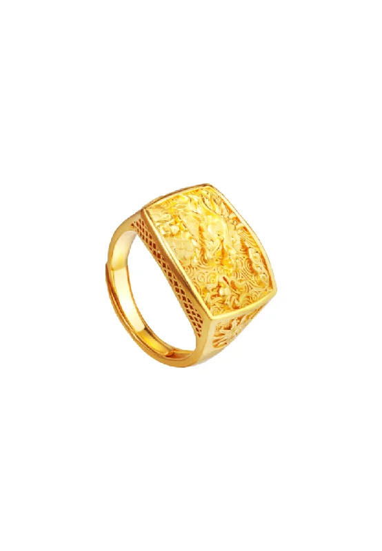 elegant gemstone rings -TOMEI Dragon Men Ring, Yellow Gold 999