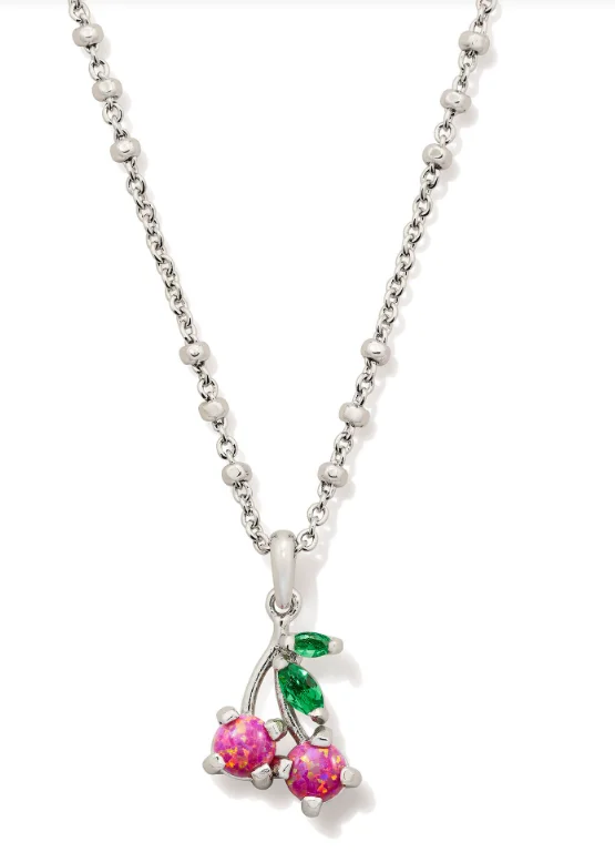 short chain necklaces for women -Cherry Silver Berry Kyocera Opal Short Pendant Necklace by Kendra Scott