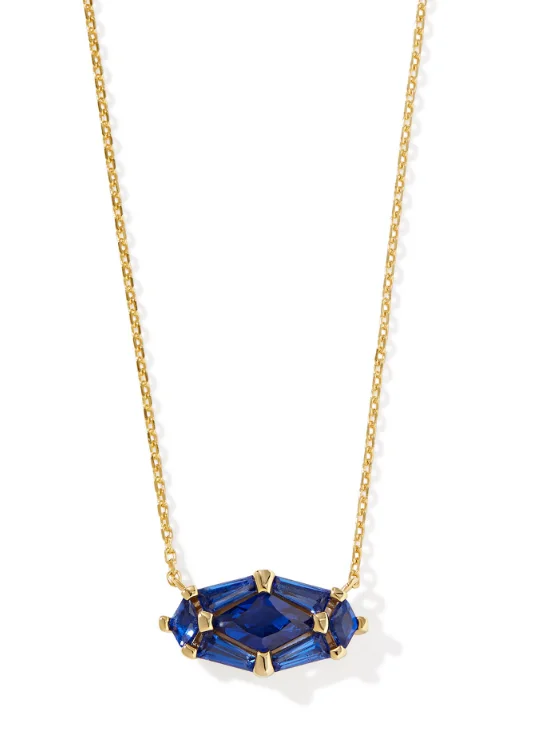 birthstone pendant necklaces for women -Lindy Rae Elisa Gold Plated Blue Crystal Short Plated Necklace by Kendra Scott