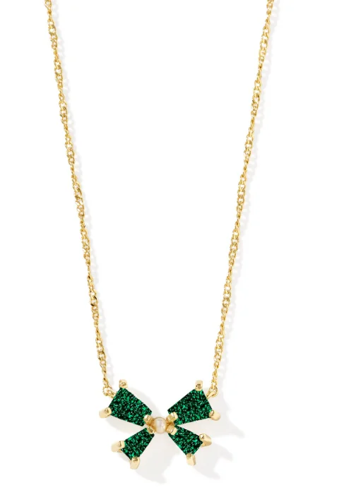 custom name necklaces for women -Blair Gold Plated Emerald Drusy Bow Small Short Pendant Necklace by Kendra Scott