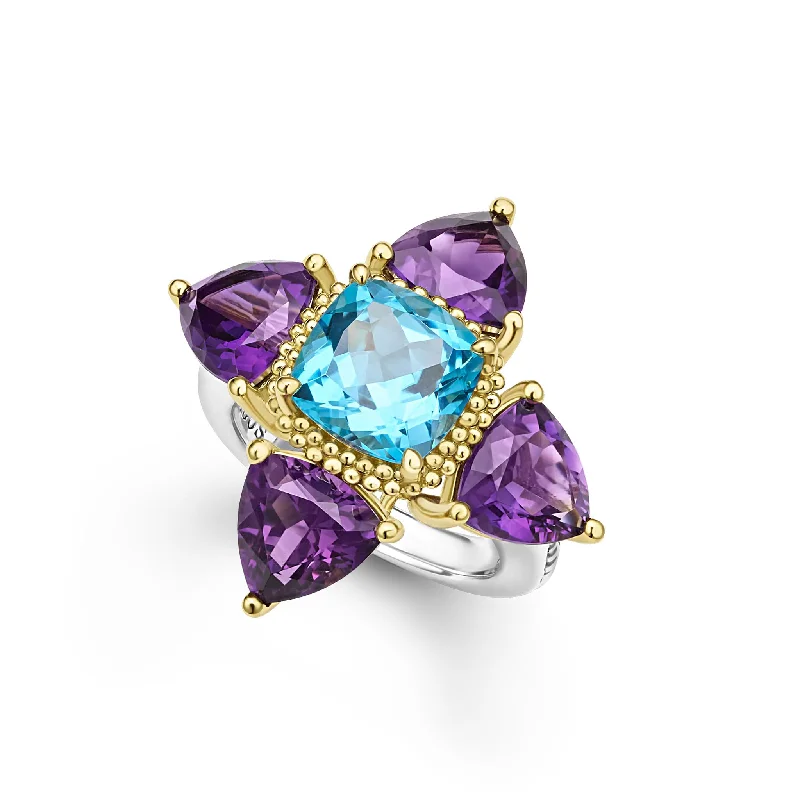 colored gemstone rings -Caviar Color Two-Tone Amethyst and Swiss Blue Topaz Ring