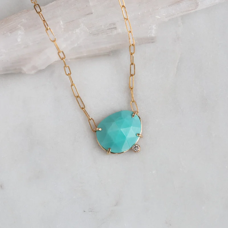 pearl drop necklaces for women -The Turquoise + Diamond Pendant Necklace | 14K Yellow Gold