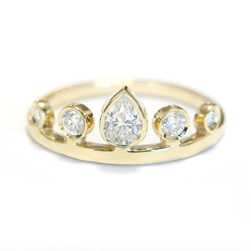 classic solitaire rings for women -Pear Diamond Tiara Unique Crown Ring