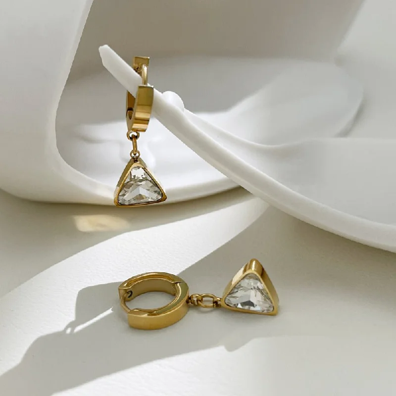 vintage earrings for women -Chunky Triangle Charm Hoop Earrings