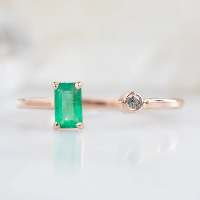 moonstone necklaces for women -The Open Cuff Emerald + Diamond Ring | 14K Rose Gold