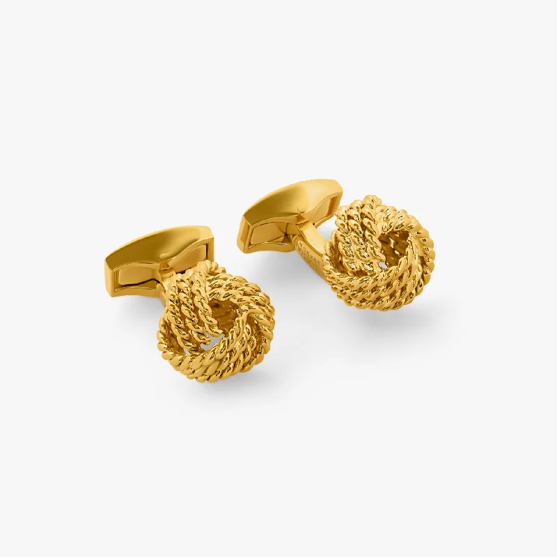 women's silver bracelets -Yellow gold plated Ribbed Knot cufflinks