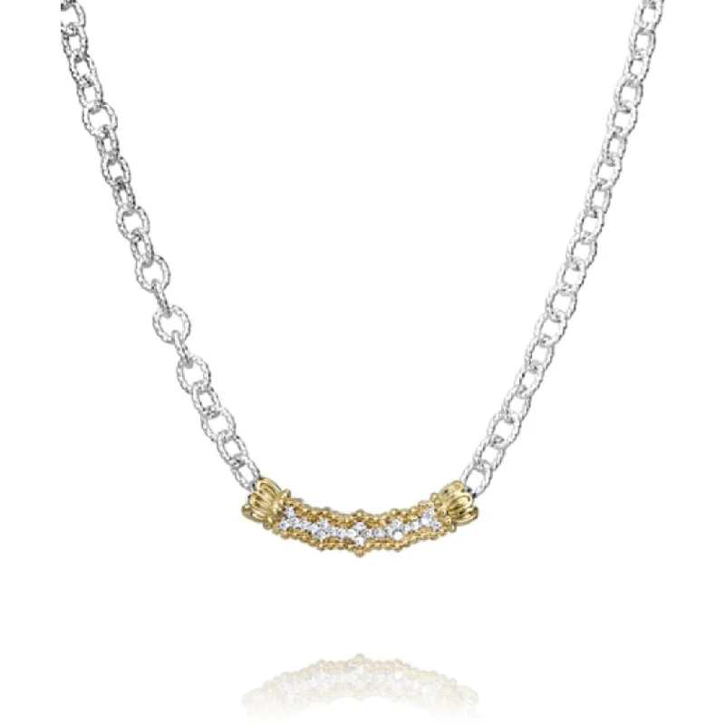 zirconia necklaces for women -Sterling Silver & Yellow Gold Diamond Bar Necklace by VAHAN