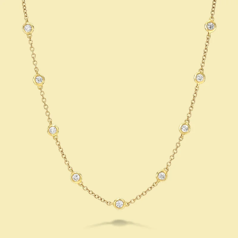 colorful gemstone necklaces for women -The Bobby, Classic Strand Bezel Diamond Necklace