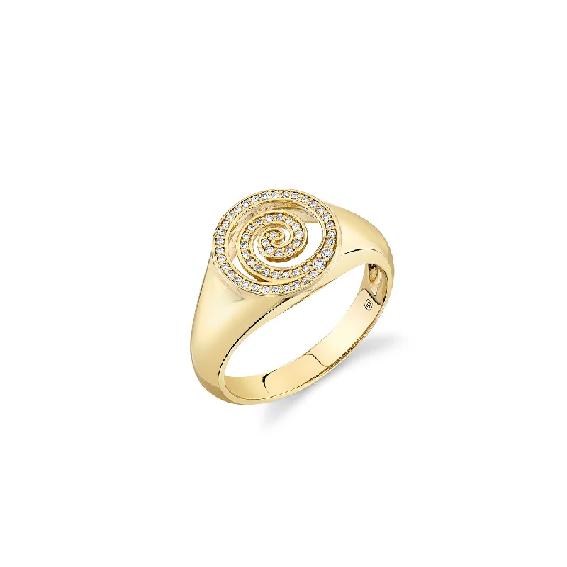 luxury fashion rings for women -Gold & Diamond Spiral Signet Ring