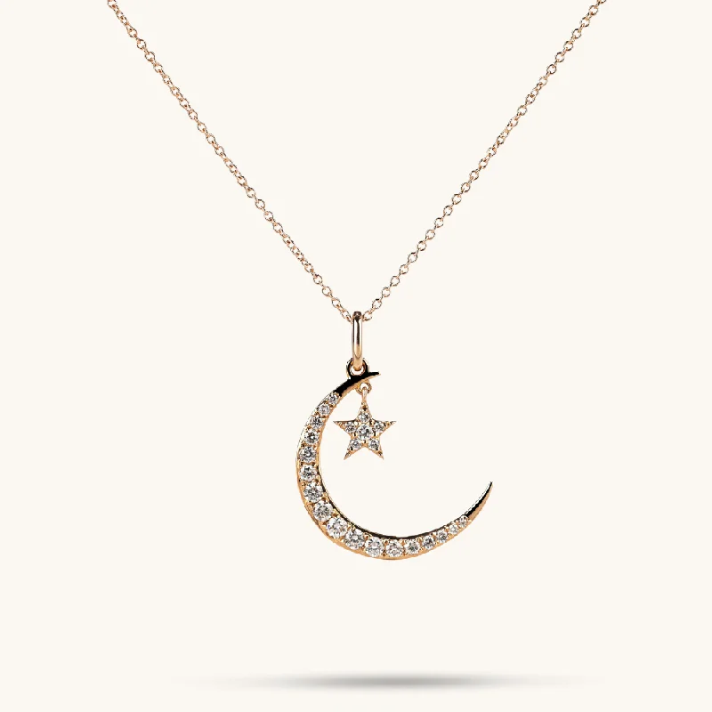 zirconia necklaces for women -Diamond Moon and Star Necklace