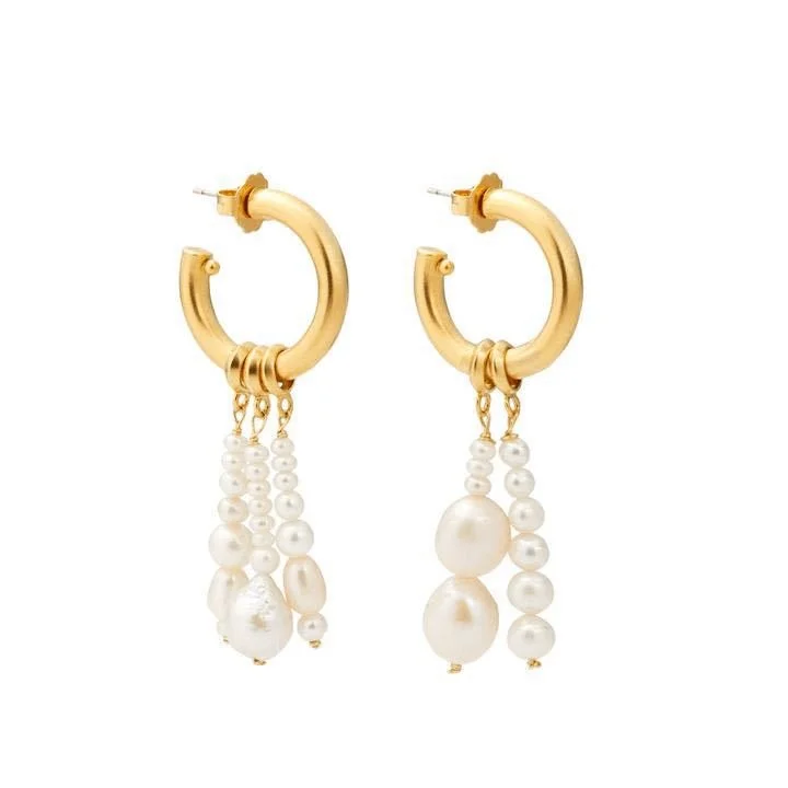 stud earrings for women -Gold Hoop Earrings with Detachable Freshwater Pearl Tassel Charms