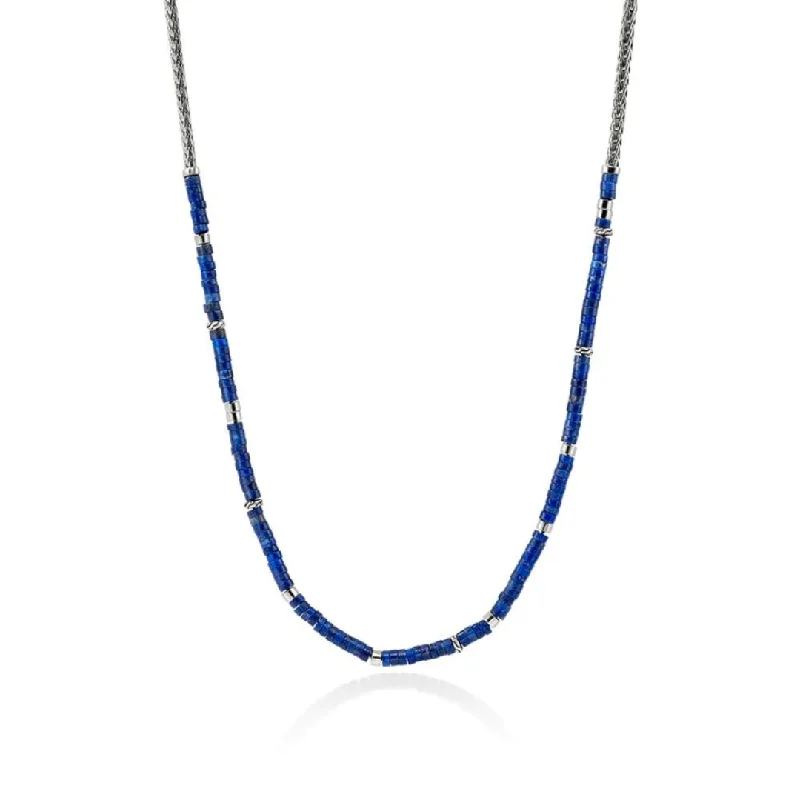 handmade necklaces for women -Heishi Silver 3.5mm Slim Chain Necklace with Lapis Lazuli by John Hardy