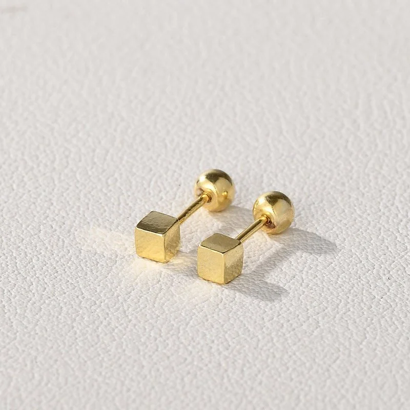 bohemian style earrings for women -3D Square Screw Back Stud Earrings| two sizes and finishes