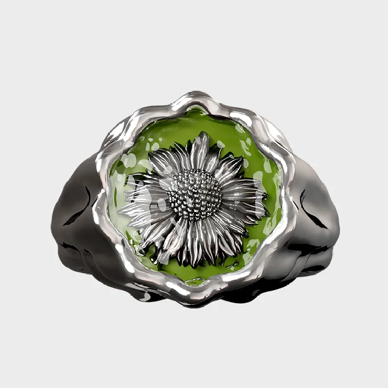 romantic rings for women -Sunflower - Green Ring