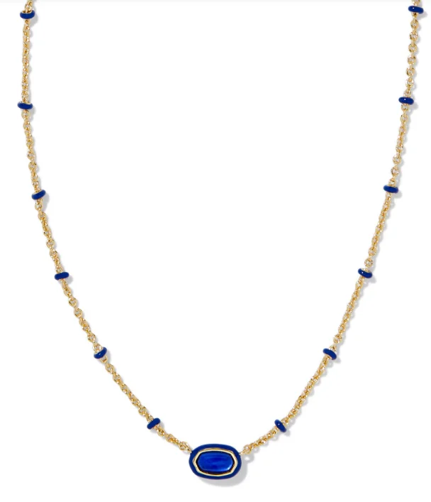 gemstone-studded necklaces for women -Mini Elisa Yellow Gold Plated Cobalt Illusion Enamel Frame Short Pendant Necklace by Kendra Scott