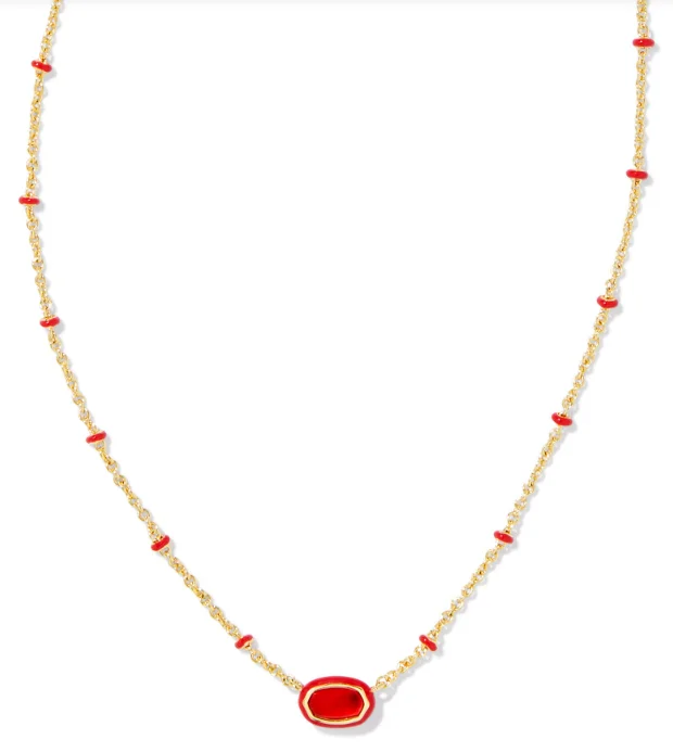 luxury bridal necklaces for women -Mini Elisa Yellow Gold Plated Red Illusion Enamel Frame Short Pendant Necklace by Kendra Scott