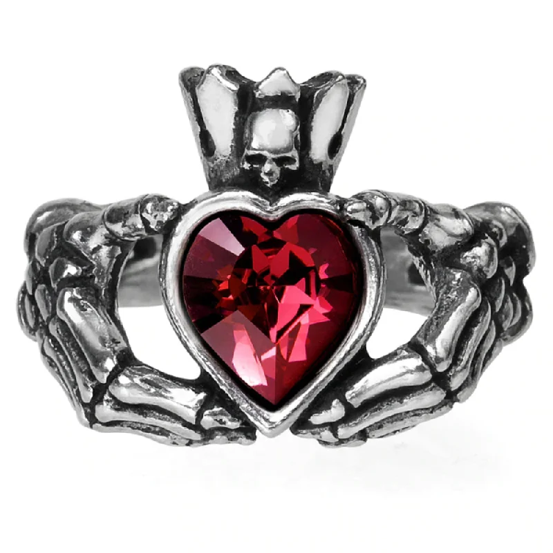 cluster rings for women -Claddagh By Night Red Crystal Heart Ring by Alchemy Gothic