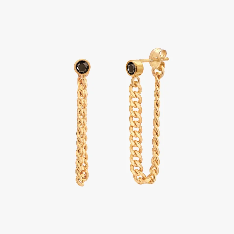 luxury earrings for women -Curb Chain Black Bezel Earrings