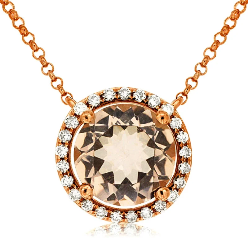 classic necklaces for women -14K Rose Gold Morganite Diamond Necklace