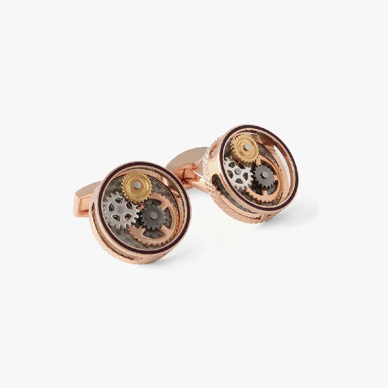 gemstone bracelets for women -Round Gear Cufflinks In Rose Gold Finish