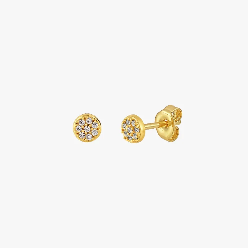 diamond earrings for women -Mini Pave Disc Stud Earrings