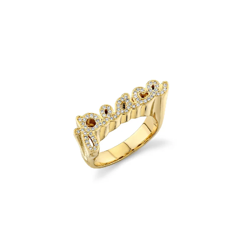 trendy wedding rings -Gold & Diamond Peace Block Signet Ring