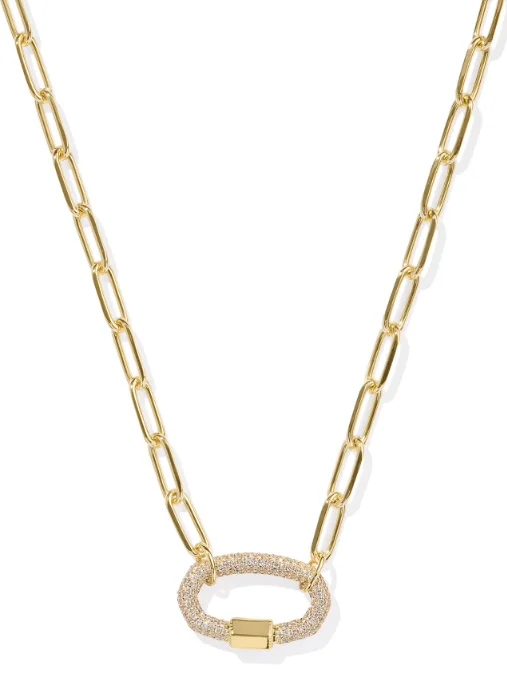 gemstone necklaces for women -Emery Gold Plated White Crystal Link & Chain Necklace by Kendra Scott