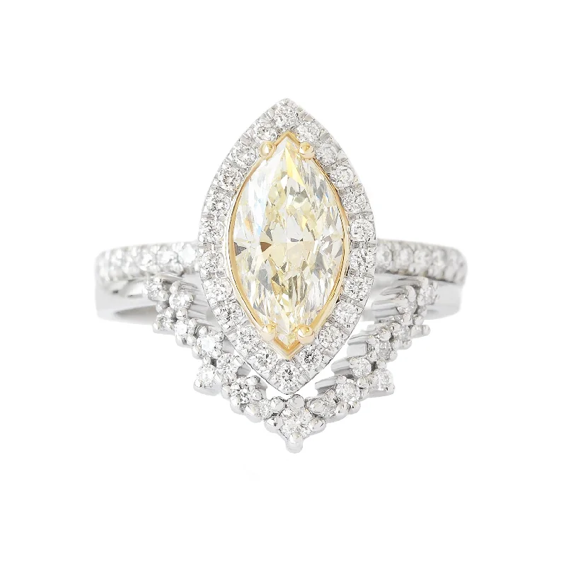 engagement rings for women -Marquise Yellow Halo Diamond Wedding Two Ring Set - Daisy & Stardust ♥