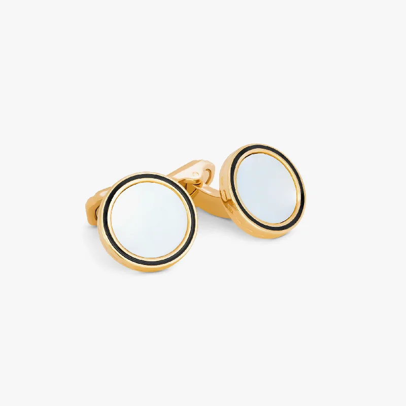 glitter bangles for women -THOMPSON Tambor Cufflinks In Yellow Gold Plated and White MOP