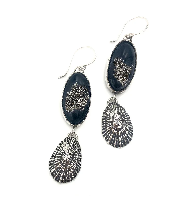 long earrings for women -double drusy shell earrings *SOLD