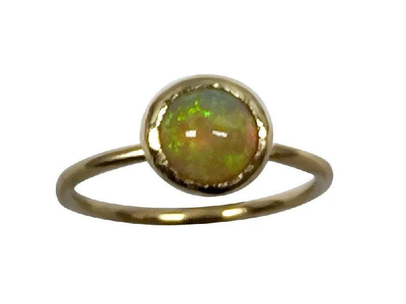 bold statement rings -Hand Made Ethiopian Opal Cabochon Cut Ring 18K Yellow Gold