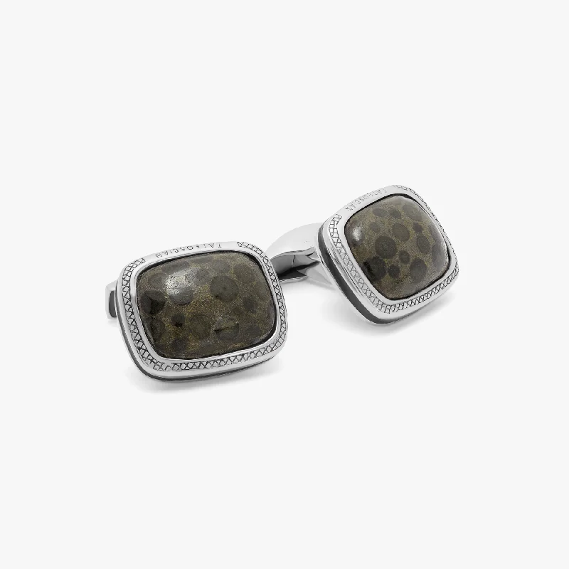 stylish leather bracelets -Oolite Marble Cufflinks In Sterling Silver (Limited Edition)