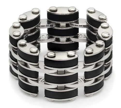 luxury rings for women -Black Link Steel Mens Fashion Ring