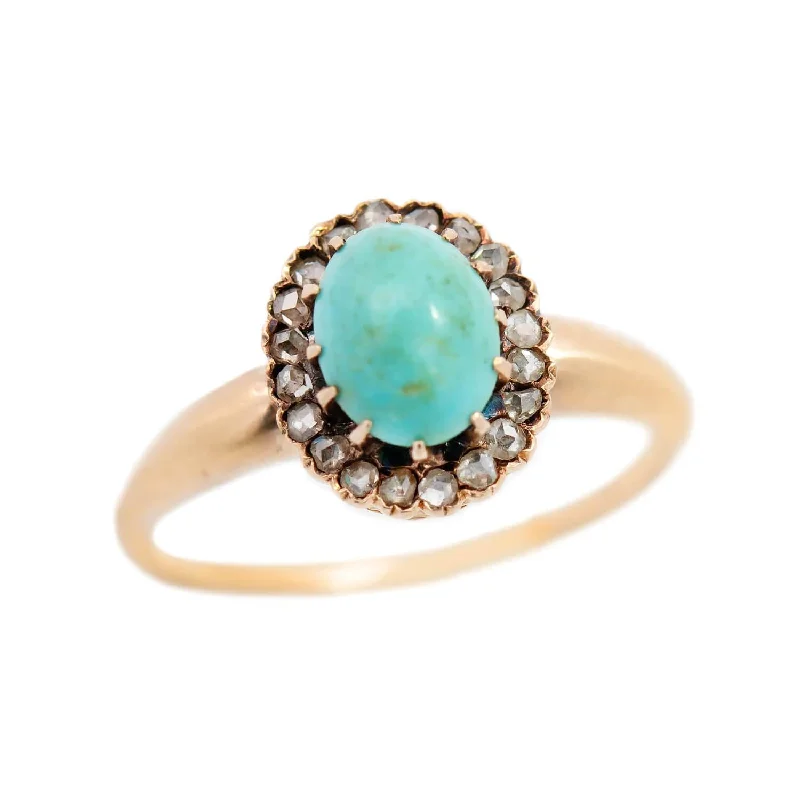 romantic rings for women -Victorian 14k Turquoise and Diamond Halo Ring