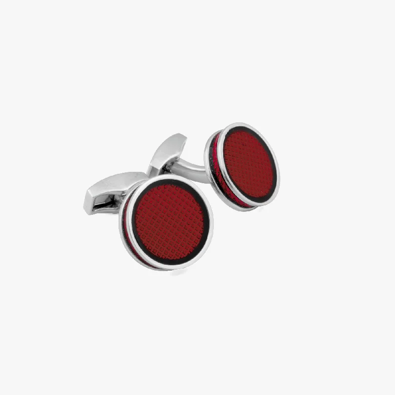 romantic bracelets for her -Palladium Plated Tablet Ice Cufflinks With Red Enamel