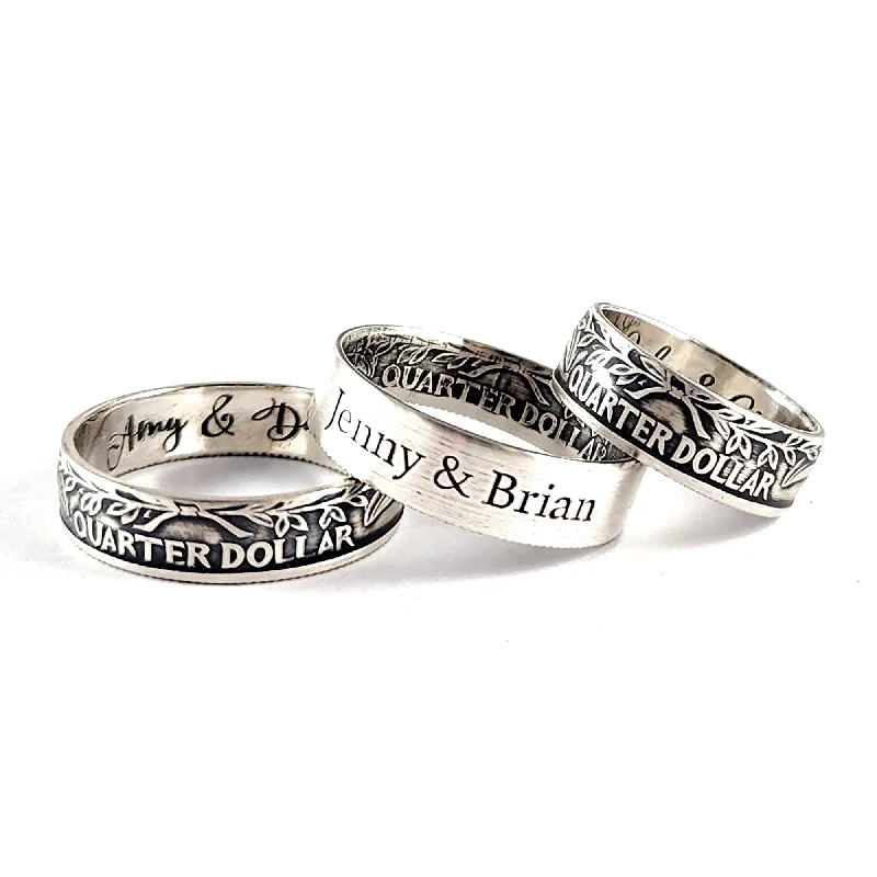 promise rings for women -90% Silver Custom Engraved Quarter Ring - 25th Anniversary Gift