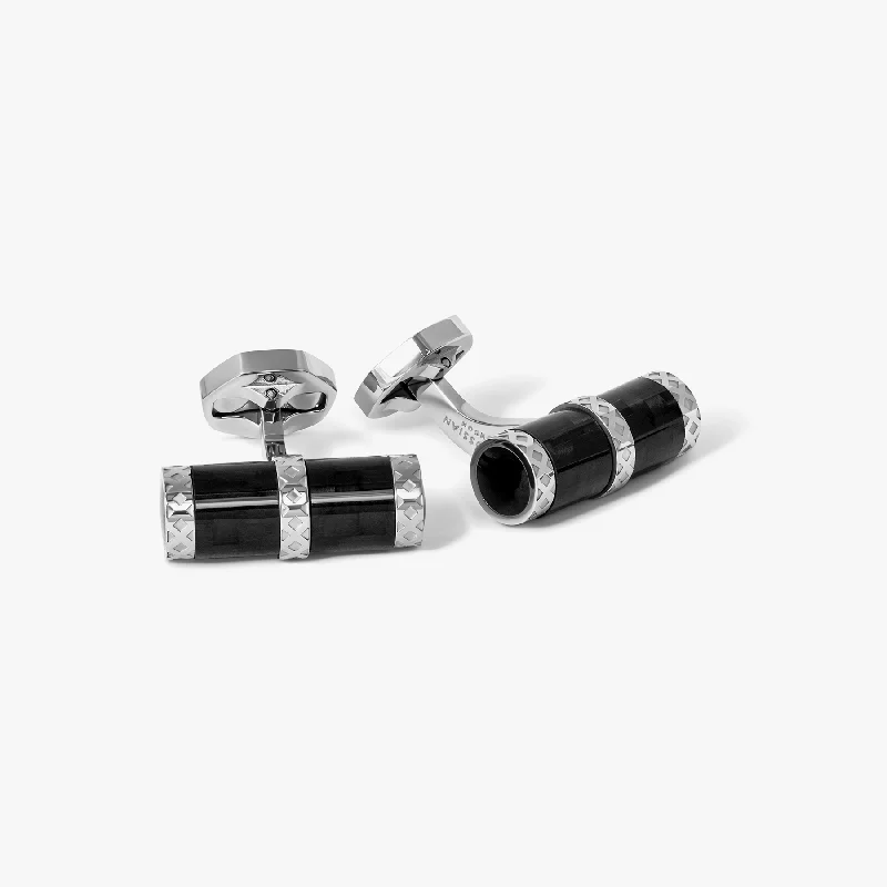 sterling silver bangles -Regalia Whaletail Cufflinks In Black Carbon Fibre With Stainless Steel