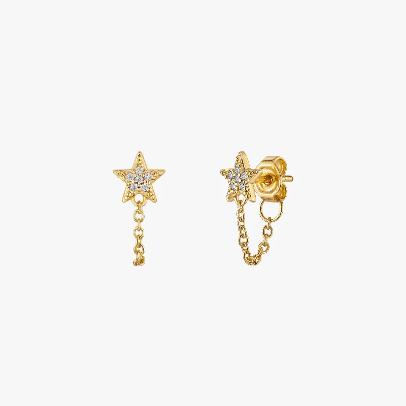 romantic earrings for women -Pave Star Chain Stud Earrings