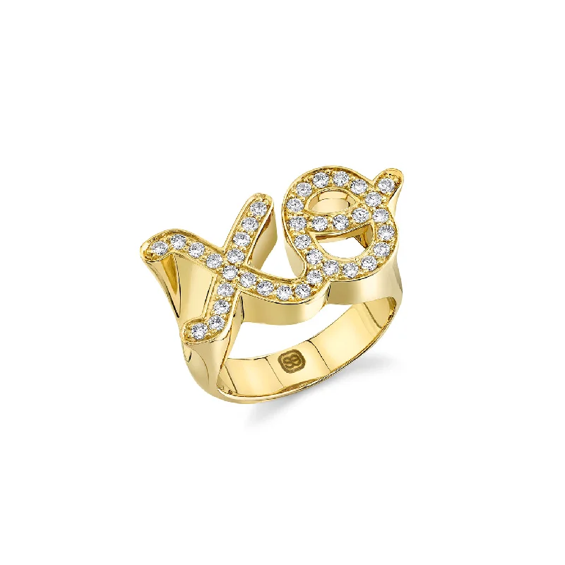 gold rings for women -Gold & Diamond Large XO Signet Ring