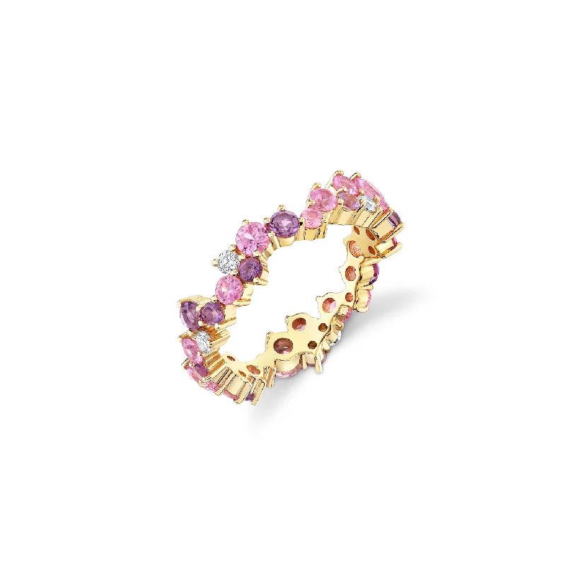 pear-shaped rings for women -Gold, Diamond, Amethyst & Pink Sapphire Wicked Glinda Cocktail Eternity Ring