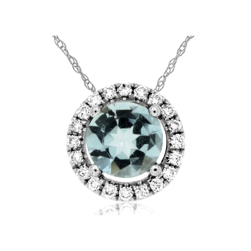 birthstone necklaces for women -Aquamarine and Diamond Halo Necklace