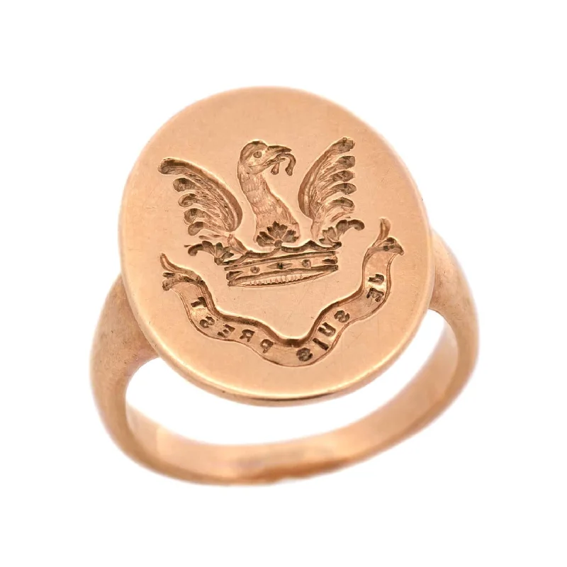 promise rings for women -Victorian 14k Intaglio Crest Ring