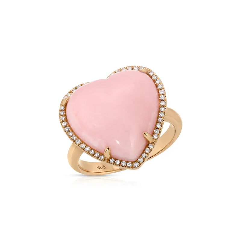 promise rings for women -14K Rose Gold Pink Opal and Diamond Pave Heart Ring