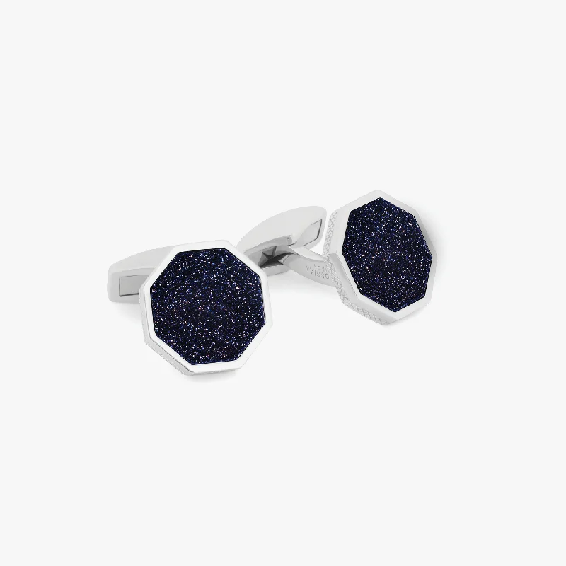 handmade bangles for women -Classic London Eye Cufflinks in Rhodium Silver with Blue Goldstone