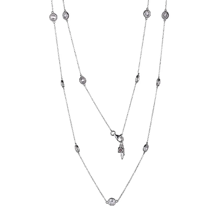 crystal pendant necklaces for women -Sterling Sterling Rhodium Plated Necklace with CZ Stones on Forzatina Cable Chain by Elle